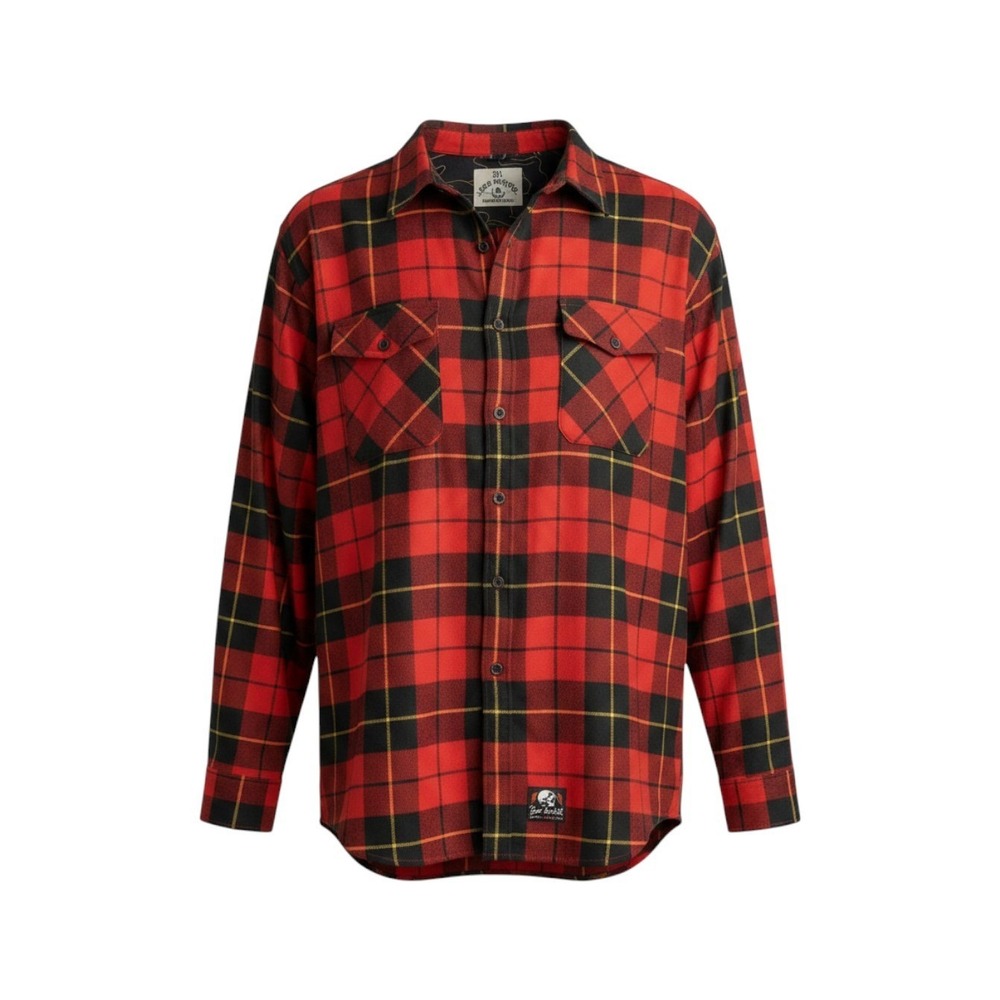 Zero Foxtrot Mens 3XL Red Black Plaid Flannel Button Down Shirt Stay Zero Skull